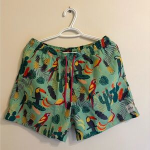 Men's Tropical Bird Print Swim Shorts - Mint Green